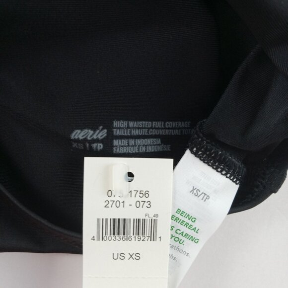 Aerie High Waisted Foldover Bikini Bottom Women's Size XS True Black Swimsuit - Picture 6 of 6